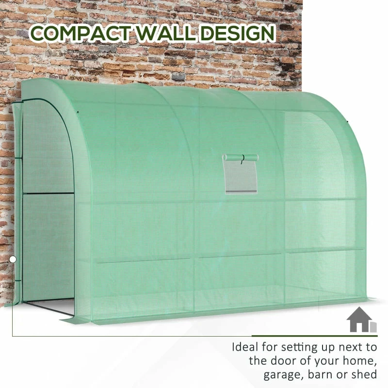 Outsunny Lean To Greenhouse 300L X 150W X 215Hcm - Green 7 Outsunny Lean To Greenhouse 300L X 150W X 215Hcm - Green - Image 5