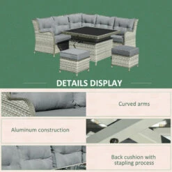 Outsunny Outdoor Wicker Sofa Furniture Set 1.2m 6 Piece - Grey -OUTSUNNY Shop QRzb1017f01012463 jpg