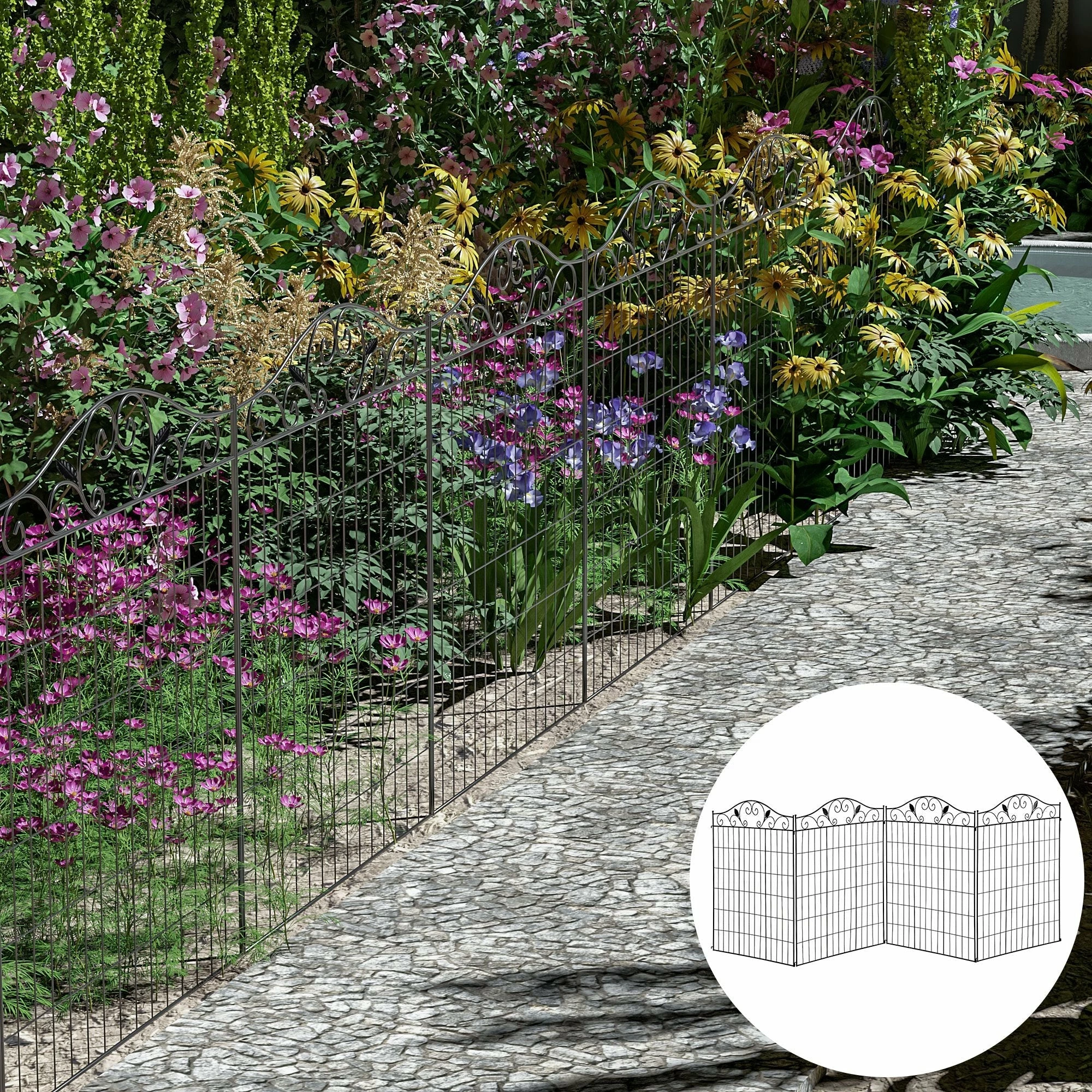 Outsunny Garden Decorative Fence Panels 44in X 12ft 4 Outsunny Garden Decorative Fence Panels 44in X 12ft - Image 2