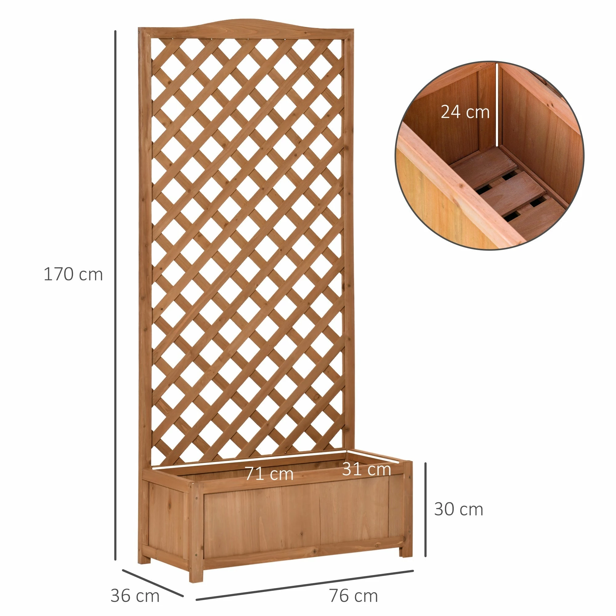 Outsunny Garden Wooden Planter Box With Trellis Lattice Flower Raised Bed 76x36x170cm 4 Outsunny Garden Wooden Planter Box With Trellis Lattice Flower Raised Bed 76x36x170cm - Image 2