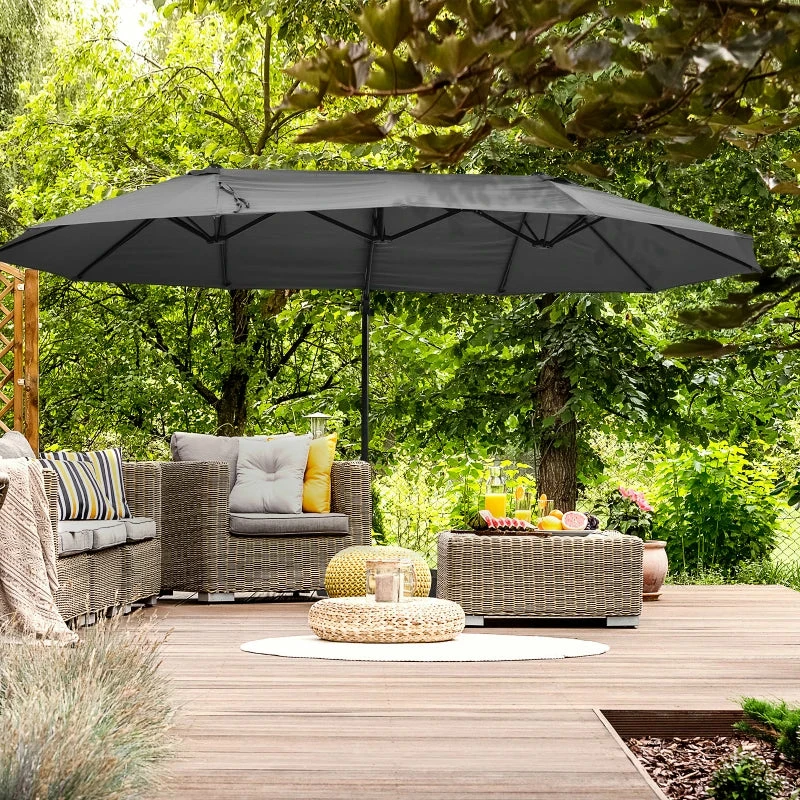 Outsunny Double Parasol 4.6m - Grey 11 Outsunny Double Parasol 4.6m - Grey - Image 9