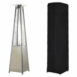 Outsunny Stainless Steel Outdoor Garden Pyramid Patio Heater With Wheels And Rain Cover - Silver