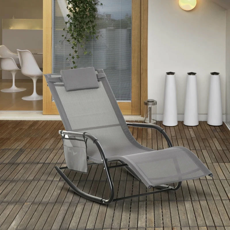 Outsunny Lounger Rocking Chair - Grey 4 Outsunny Lounger Rocking Chair - Grey - Image 2