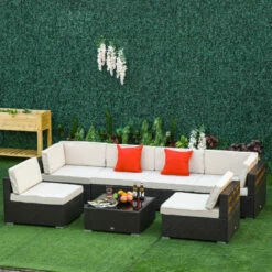 Outsunny Outdoor Rattan Furniture Sectional Sofa Set 7 Piece - Brown & Cream -OUTSUNNY Shop SWh6ff18679011d9d jpg