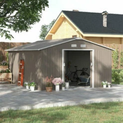 Outsunny Metal Shed 13 X 11ft - Light Grey -OUTSUNNY Shop SXx6ff18573b67a6d jpg