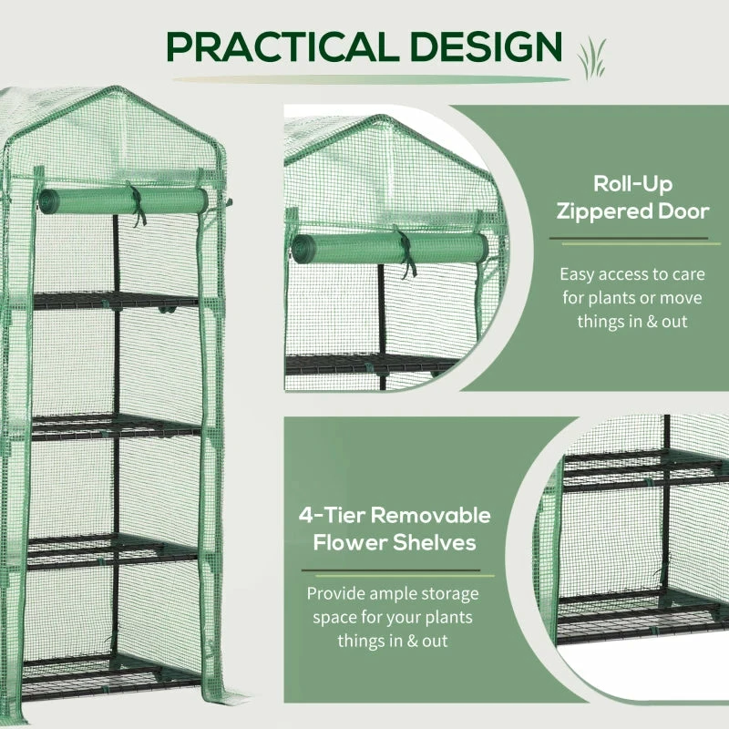 Outsunny Mini Greenhouse With 4 Tier 70 X 50 X 160 Cm - Green 7 Outsunny Mini Greenhouse With 4 Tier 70 X 50 X 160 Cm - Green - Image 5