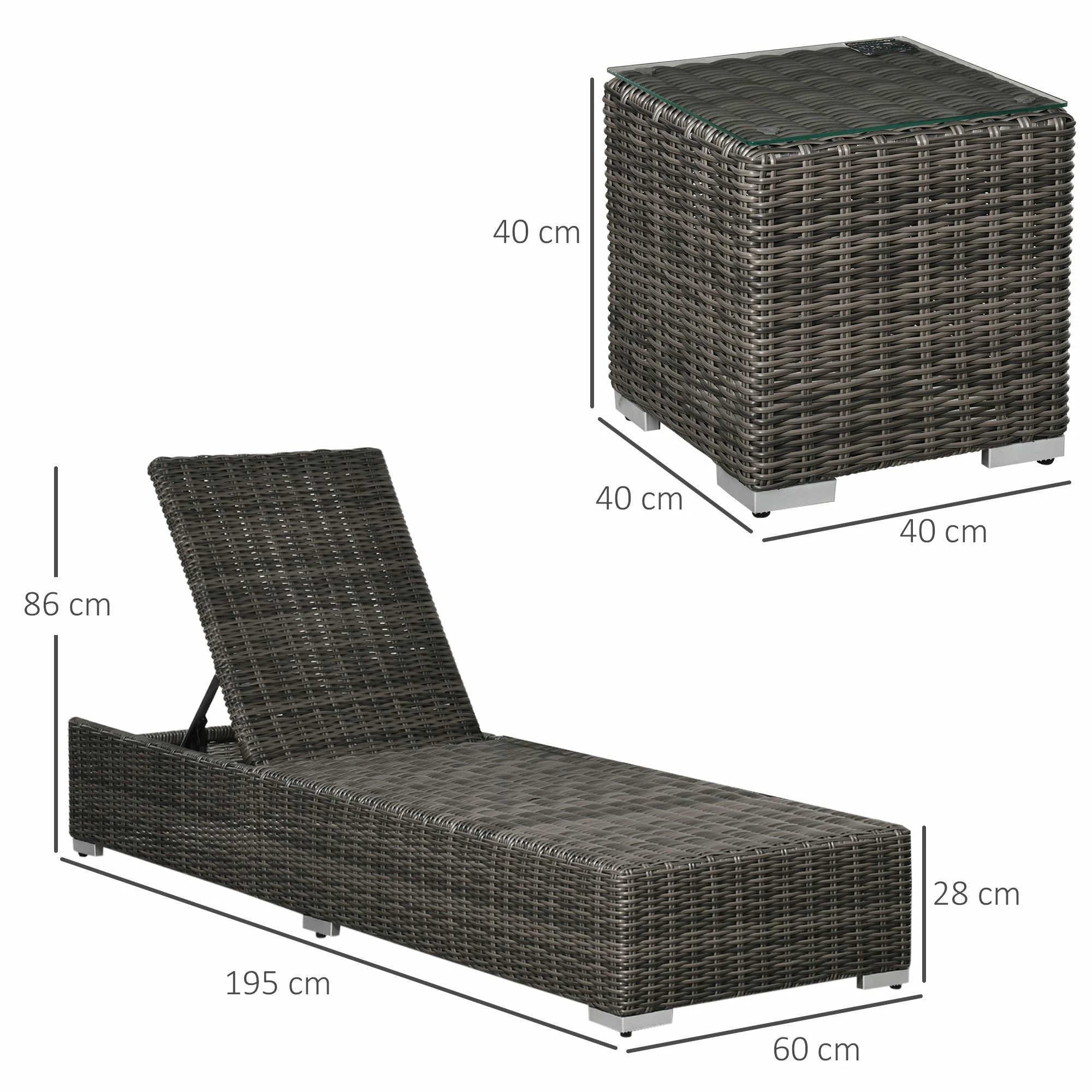 Outsunny 2 Seater Adjustable PE Rattan Wicker Lounge Set Half-Round Wicker Recliner Bed 5 Outsunny 2 Seater Adjustable PE Rattan Wicker Lounge Set Half-Round Wicker Recliner Bed - Image 3