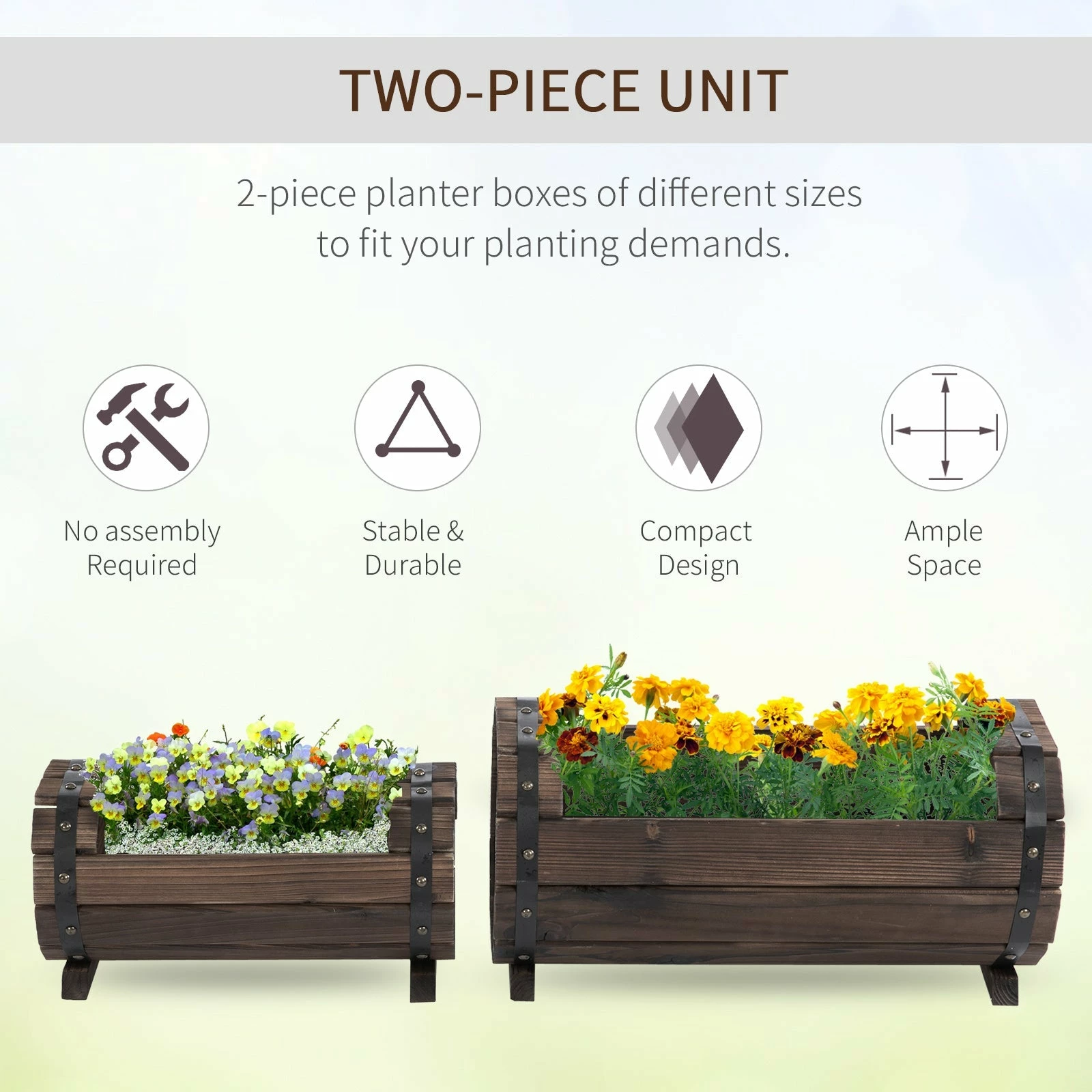Outsunny 2PCs Wooden Flower Plant Pot 6 Outsunny 2PCs Wooden Flower Plant Pot - Image 4