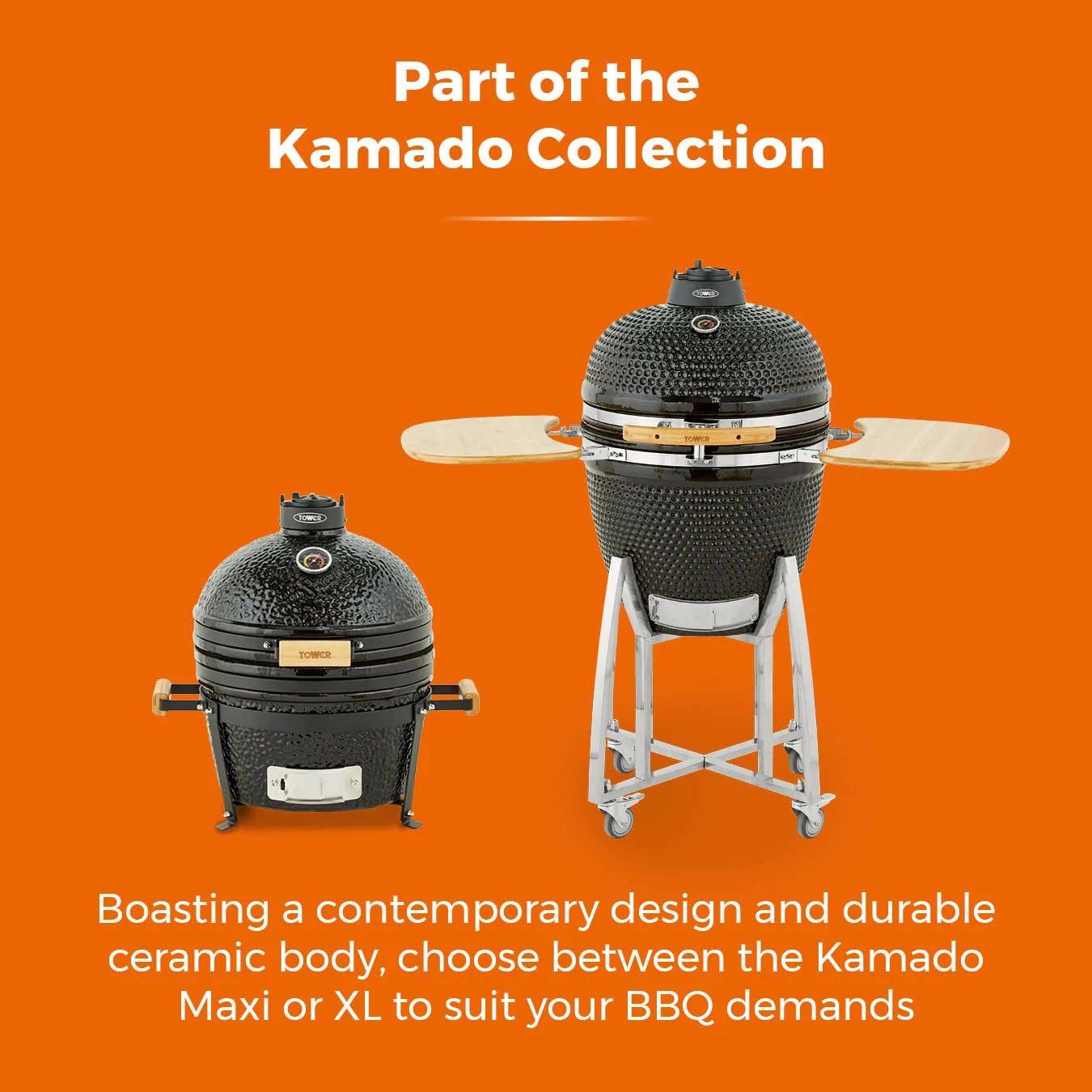 Tower Kamado Maxi Ceramic Charcoal BBQ - Black 9 Tower Kamado Maxi Ceramic Charcoal BBQ - Black - Image 7