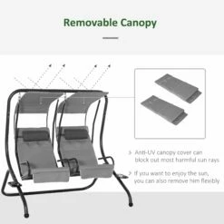 Outsunny Canopy Swing 2 Separate Relax Chairs W/ Handrails And Removable Canopy Grey -OUTSUNNY Shop TKhf7217dc265fa29