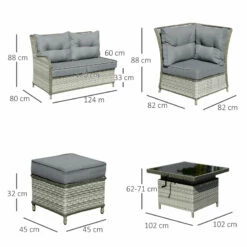 Outsunny Outdoor Wicker Sofa Furniture Set 1.2m 6 Piece - Grey -OUTSUNNY Shop Tgya1217f01012463 jpg