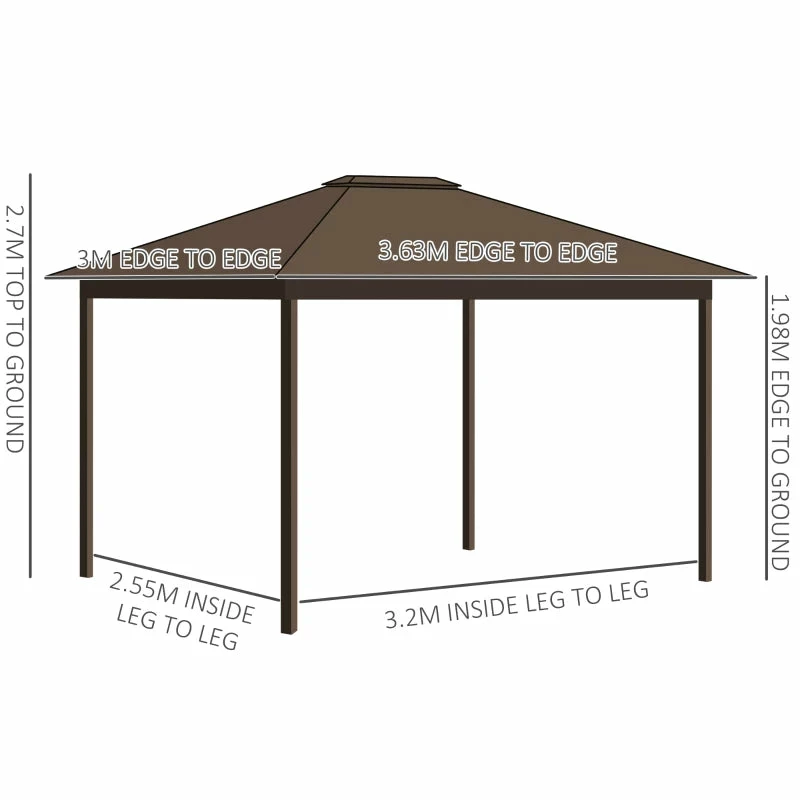 Outsunny Hardtop Gazebo With Curtains 3.6 X 3m - Brown 5 Outsunny Hardtop Gazebo With Curtains 3.6 X 3m - Brown - Image 3
