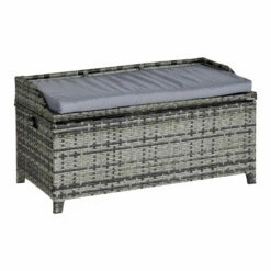 Outsunny Rattan Storage Bench Grey