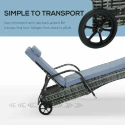 Outsunny Rattan Sun Lounger W/ Cushion - Grey -OUTSUNNY Shop UIV9781882ce58435 jpg