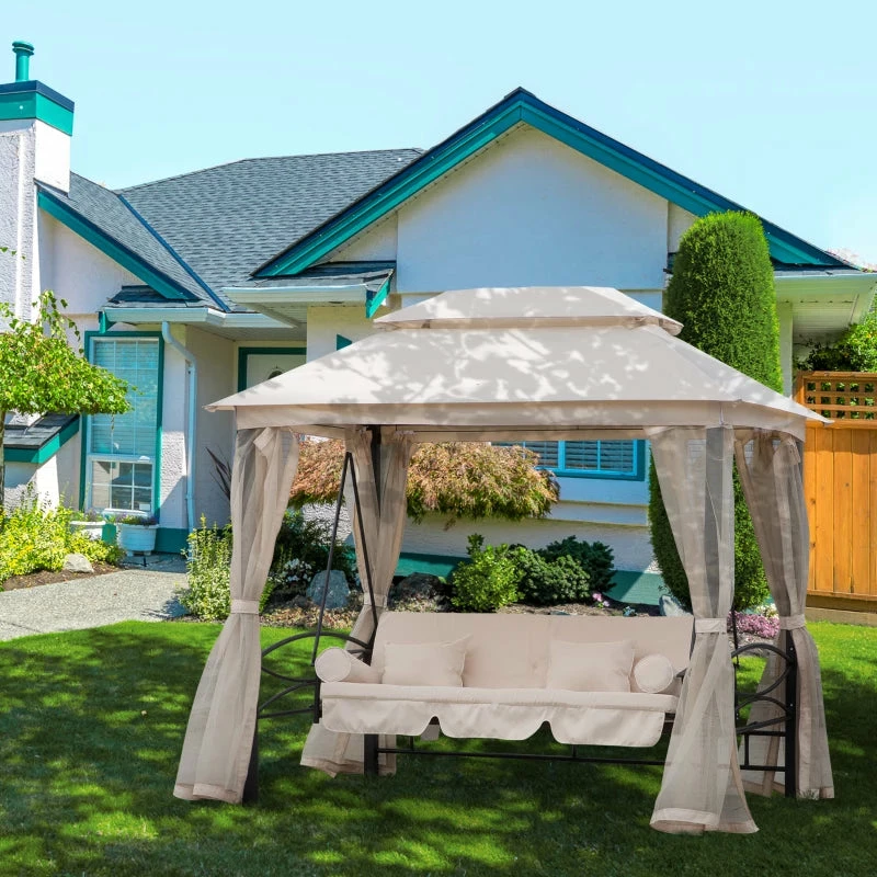 Outsunny Gazebo Swing Chair Bed - Beige 14 Outsunny Gazebo Swing Chair Bed - Beige - Image 12