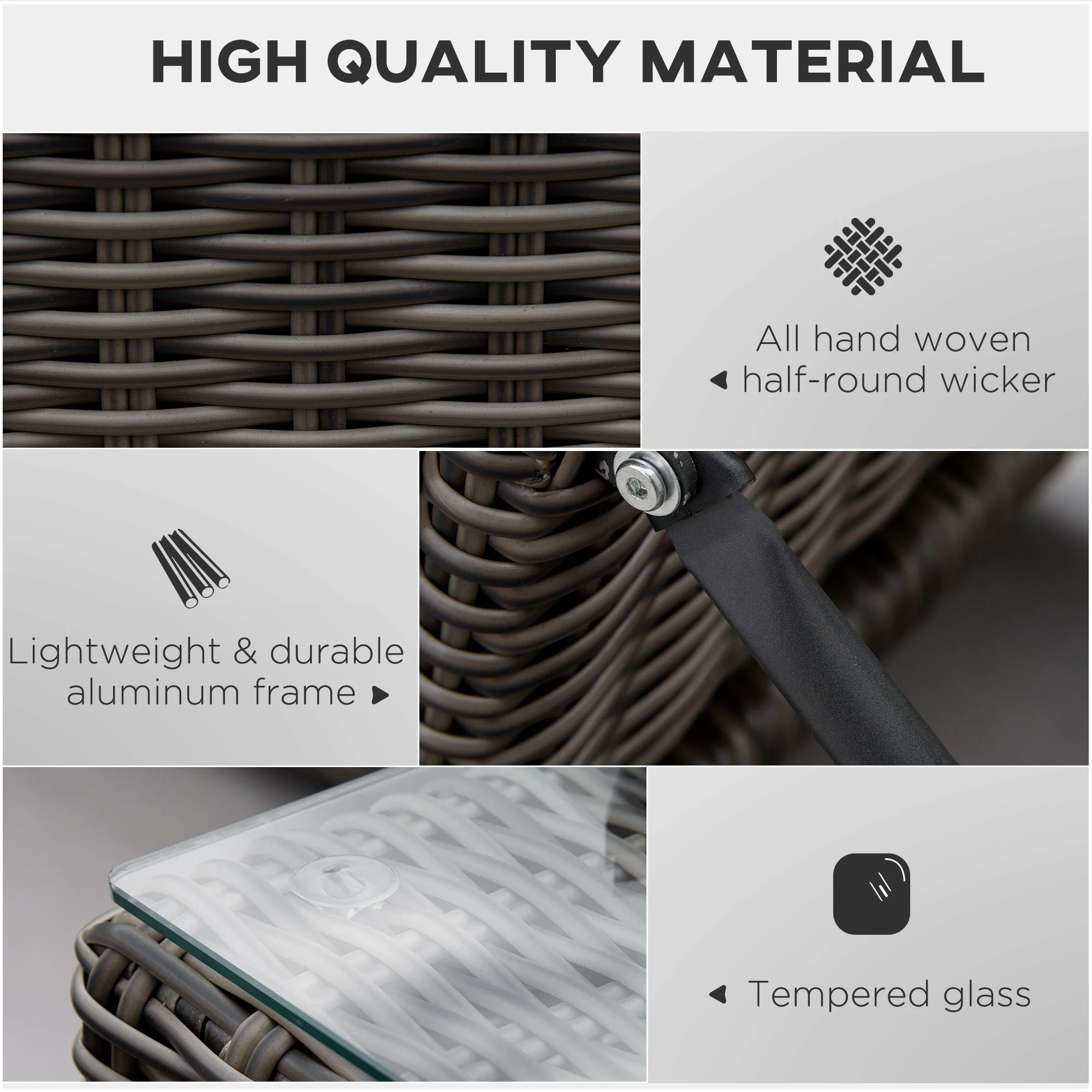 Outsunny 2 Seater Adjustable PE Rattan Wicker Lounge Set Half-Round Wicker Recliner Bed 8 Outsunny 2 Seater Adjustable PE Rattan Wicker Lounge Set Half-Round Wicker Recliner Bed - Image 6