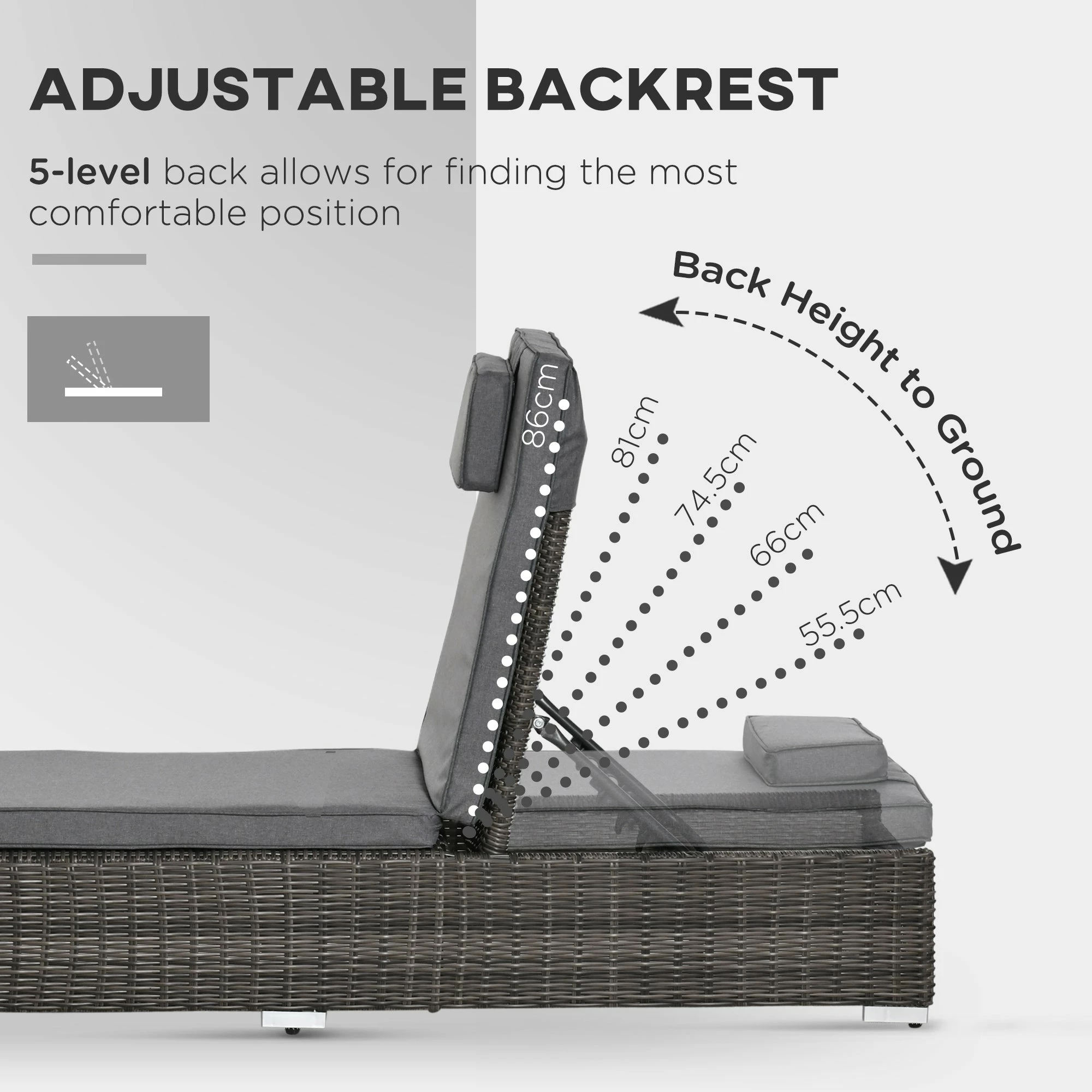 Outsunny 2 Seater Adjustable PE Rattan Wicker Lounge Set Half-Round Wicker Recliner Bed 6 Outsunny 2 Seater Adjustable PE Rattan Wicker Lounge Set Half-Round Wicker Recliner Bed - Image 4
