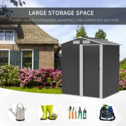 Outsunny Metal Storage Shed With Sliding Door 5ft X 4.3ft - Grey -OUTSUNNY Shop VAFb1018025dd5172 jpg