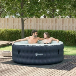 Outsunny Inflatable Hot Tub Spa Round With Cover For 4 People 180cm - Dark Blue -OUTSUNNY Shop VLI6ff18041c96467 jpg