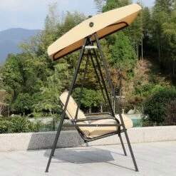 Outsunny 2 Seater Garden Outdoor Swing Chair Lounger Hammock Bench W/ Steel Frame Cushions Adjustable Tilting Canopy Patio Beige -OUTSUNNY Shop Vumd8a17dc1273722 f2f49fe2 cedc 40a3 9799 d924950ba1f4