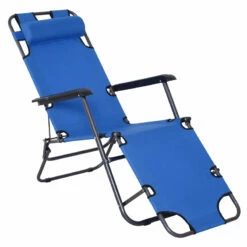 Outsunny Metal Frame 2 In 1 Sun Lounger Chair W/ Pillow Blue