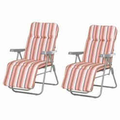 Outsunny Sun Loungers Set Folding - Orange/Brown