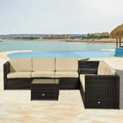 Outsunny Rattan Corner Sofa Set With Table - Brown -OUTSUNNY Shop WyY6ff17fe8384473 jpg