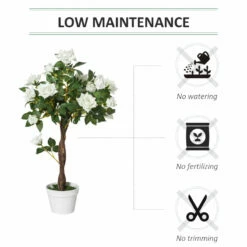 Outsunny Artificial Rose Tree And Planter For Indoor & Outdoor Use - White And Green -OUTSUNNY Shop Xkob101818a89bdf8 jpg