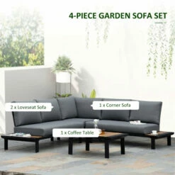 Outsunny Garden Corner Sofa With Table And Side Tables - Black -OUTSUNNY Shop YRpa091802aec7bdd jpg