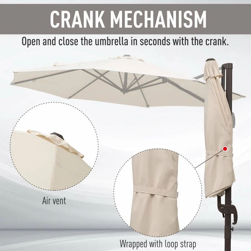 Outsunny Cantilever Parasol 3m - Beige 9 Outsunny Cantilever Parasol 3m - Beige - Image 7