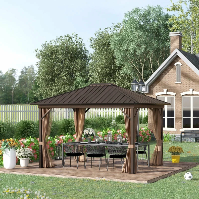 Outsunny Hardtop Gazebo With Curtains 3.6 X 3m - Brown 4 Outsunny Hardtop Gazebo With Curtains 3.6 X 3m - Brown - Image 2