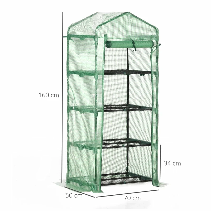Outsunny Mini Greenhouse With 4 Tier 70 X 50 X 160 Cm - Green 5 Outsunny Mini Greenhouse With 4 Tier 70 X 50 X 160 Cm - Green - Image 3