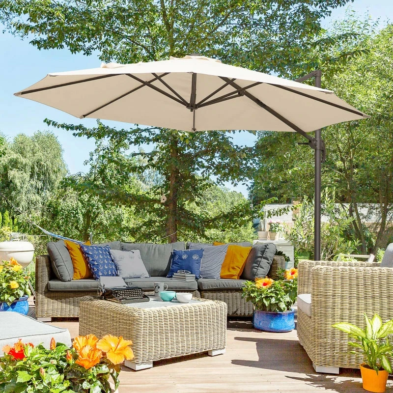 Outsunny Cantilever Parasol 3m - Beige 4 Outsunny Cantilever Parasol 3m - Beige - Image 2