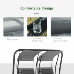 Outsunny Canopy Swing 2 Separate Relax Chairs W/ Handrails And Removable Canopy Grey -OUTSUNNY Shop cXDe2717dc265fa29