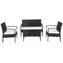 Outsunny 4 Pieces Outdoor PE Rattan Corner Sofa With Cushions - Black