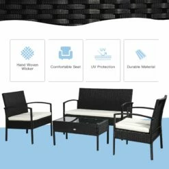 Outsunny 4 Pieces Outdoor PE Rattan Corner Sofa With Cushions - Black -OUTSUNNY Shop cpaab517dc140fcbd