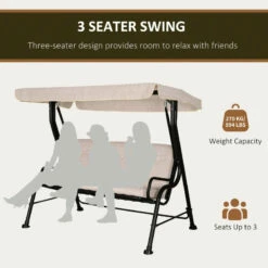 Outsunny Steel Frame 3-Seater Outdoor Garden Swing Chair W/ Canopy Beige -OUTSUNNY Shop dKj75617fbeaaa3cd jpg