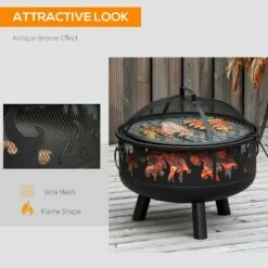 Outsunny Outdoor Fire Pit With Grill Cooking Grate W/ Cover Fire Poker Yard Bonfire Patio -OUTSUNNY Shop dkMcf517dc48b4b27