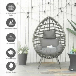 Outsunny Wicker Rattan Egg Chair With 4 Legs Grey -OUTSUNNY Shop dlEa0917eecc29b03 jpg