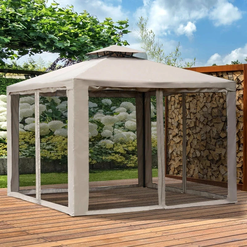 Outsunny Outdoor Gazebo 295L X 295W X 263Hcm-Taupe 4 Outsunny Outdoor Gazebo 295L X 295W X 263Hcm-Taupe - Image 2