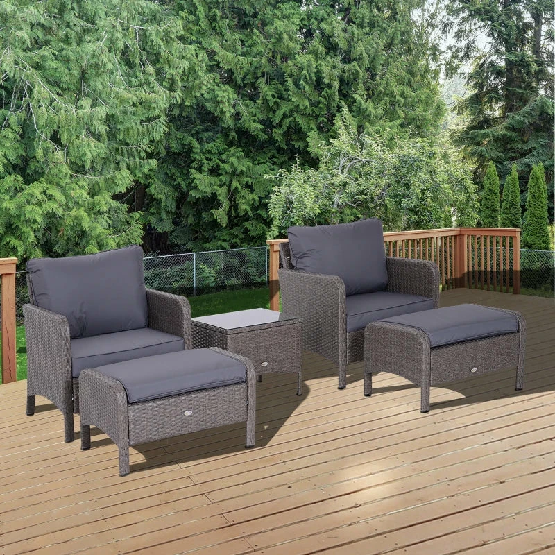 Outsunny Rattan 2 Seater Set With Footstools And Side Table - Dark Grey 5 Outsunny Rattan 2 Seater Set With Footstools And Side Table - Dark Grey - Image 3