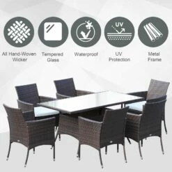 Outsunny Rattan Garden Furniture Dining Set 6-seater Patio Rectangular Table Cube Chairs Outdoor Fire Retardant Sponge Brown -OUTSUNNY Shop emwa0917eecc29833 3ce33cc9 78c1 4c36 b3bd e9257ee4041e