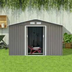Outsunny Storage Shed In Galvanised Steel With Sliding Door 9ft X 6ft - Grey -OUTSUNNY Shop fJQ6ff188d39dfd56 jpg
