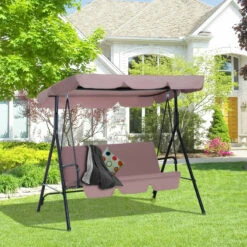 Outsunny 3 Seater Canopy Swing Chair Garden Rocking Bench Heavy Duty Patio Metal Seat W/ Top Roof - Brown -OUTSUNNY Shop fwhf431859a9f817b jpg