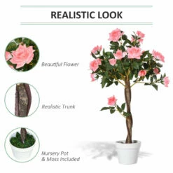 Outsunny Artificial Rose Tree And Planter For Indoor & Outdoor Use - Pink And Green -OUTSUNNY Shop gAocd017dc39d3ea4 jpg