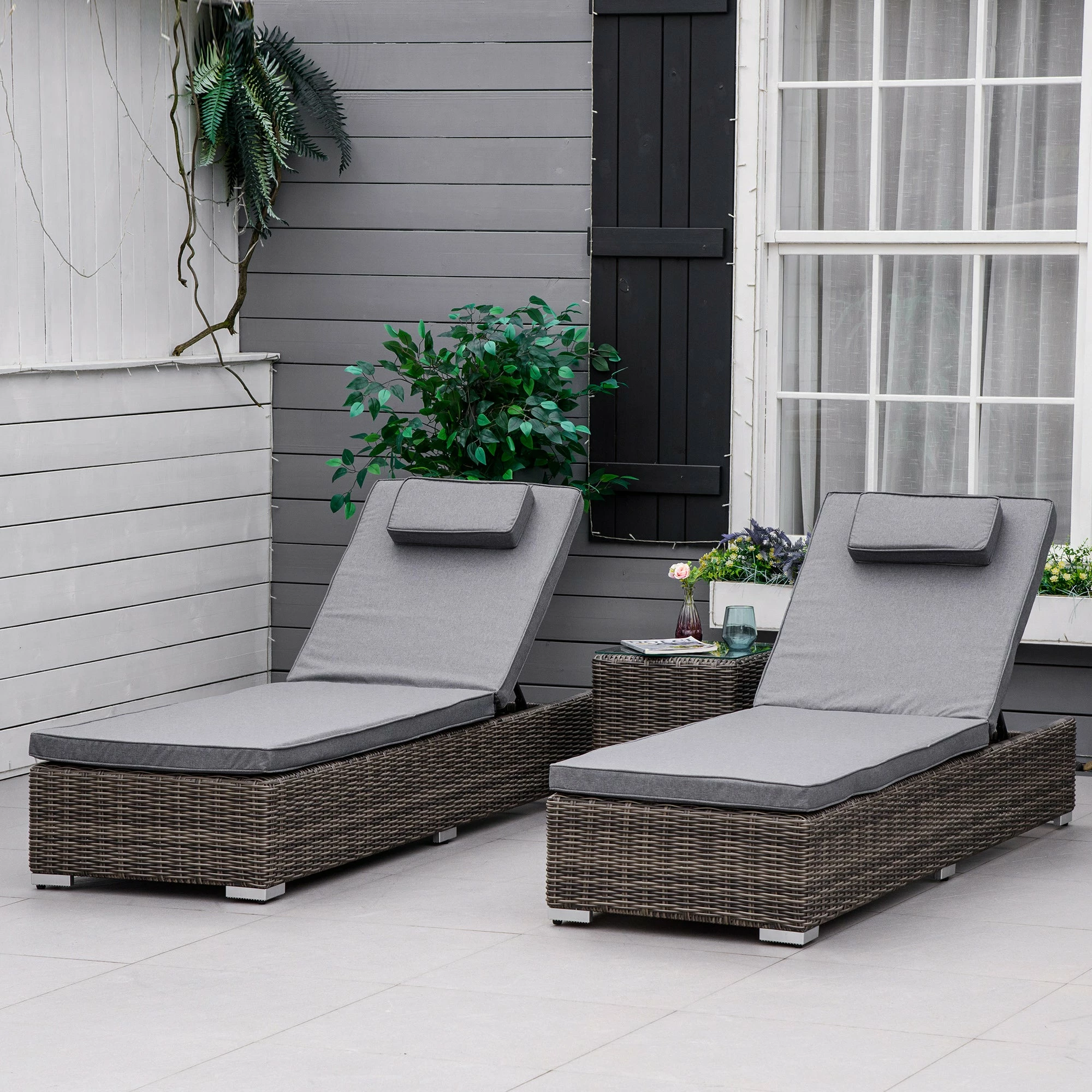 Outsunny 2 Seater Adjustable PE Rattan Wicker Lounge Set Half-Round Wicker Recliner Bed 4 Outsunny 2 Seater Adjustable PE Rattan Wicker Lounge Set Half-Round Wicker Recliner Bed - Image 2