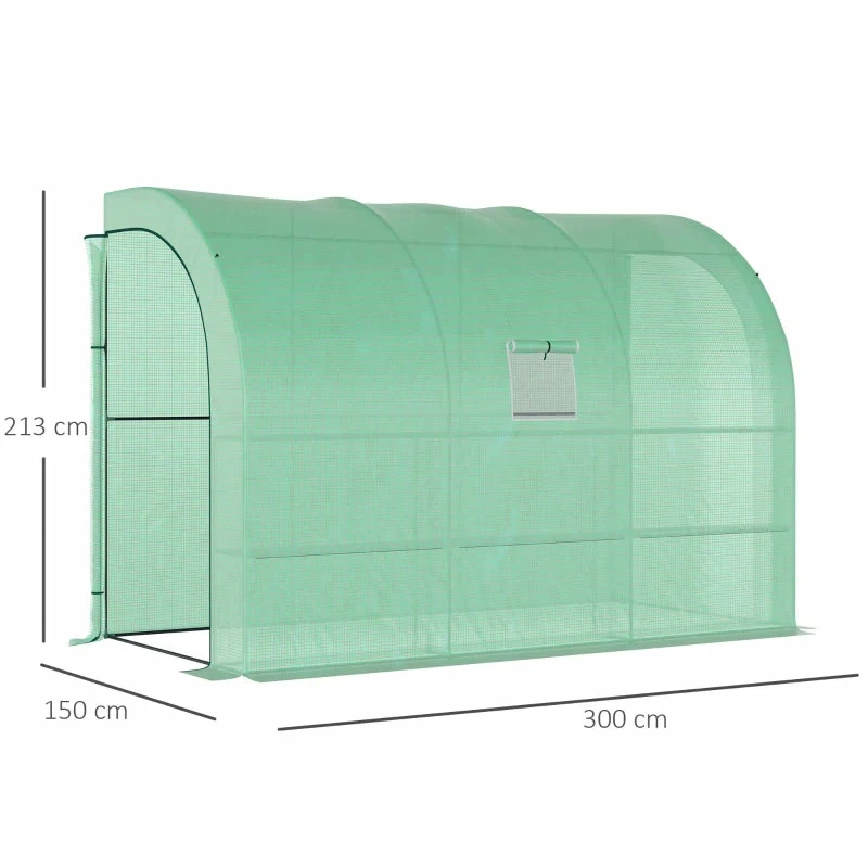 Outsunny Lean To Greenhouse 300L X 150W X 215Hcm - Green 5 Outsunny Lean To Greenhouse 300L X 150W X 215Hcm - Green - Image 3