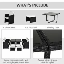 Outsunny 9 Pieces PE Rattan Cube Garden Furniture Set With Cushions, Outdoor Dining Table Set With 4 Armchair, 4 Stool, And Square Glass Top Table, Black -OUTSUNNY Shop gYc88c17eecc296d8 4a4a3be6 f896 4969 8ea0 9a50d47560b9