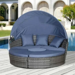 Outsunny Garden Daybed With Cushions - Grey With Blue Cushions -OUTSUNNY Shop gbVb4f1803be56c96 jpg