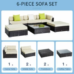 Outsunny 6 PC Rattan Sofa Coffee Table Set Sectional Wicker Weave Furniture For Garden Outdoor Conservatory W/ Pillow Cushion- Brown 13 Outsunny 6 PC Rattan Sofa Coffee Table Set Sectional Wicker Weave Furniture For Garden Outdoor Conservatory W/ Pillow Cushion- Brown -OUTSUNNY Shop gfJ88c17eecc2901c jpg